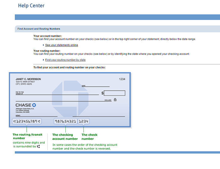 screenshot of JPMorgan Chase & Co. e-check help center