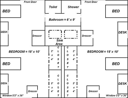 floorplan for Williams residence hall dorm room