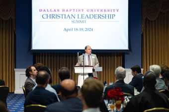 Raymond Harris speaks to a group of people at the Christian Leadership Summit on the DBU campus