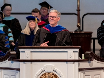 Dr. David Lowrie speaking at Commencement 