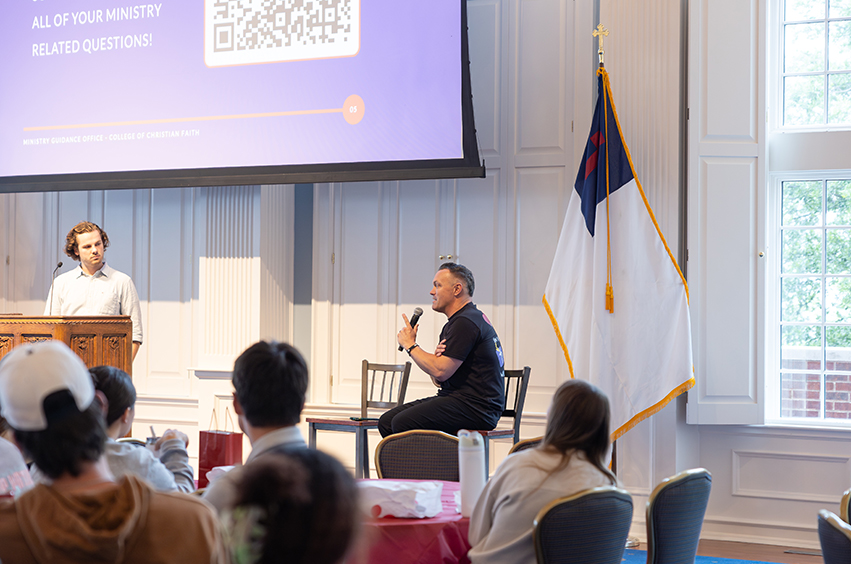 Ryan Fontenot speaking in Dallas, Texas, at DBU for the Annual Calling Conference on campus