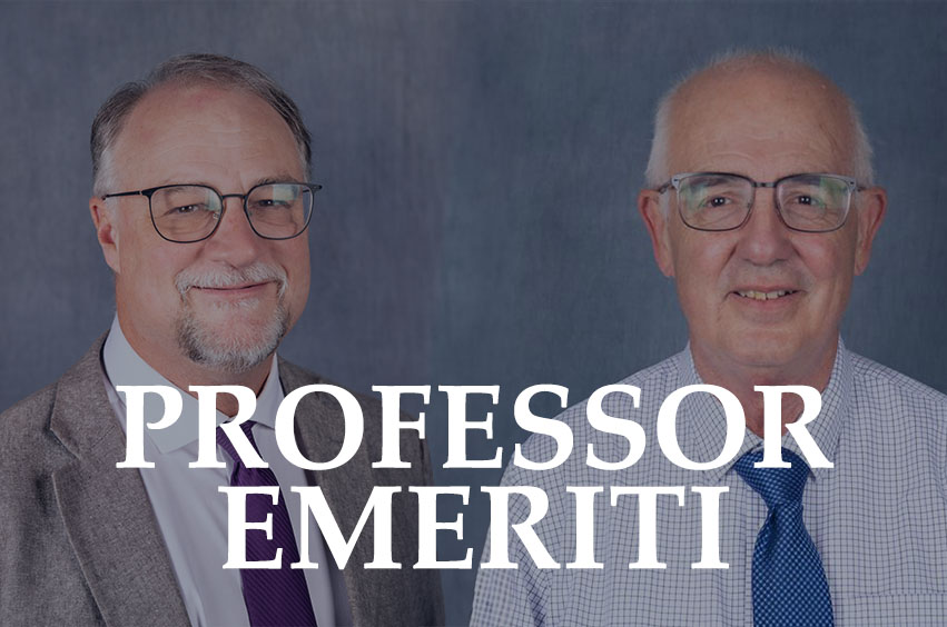 Headshots of Dr. Mike Williams & Dr. Curtis Lee with the words Professors Emeriti over the headshots