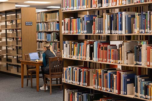 Honors college student studying in Library