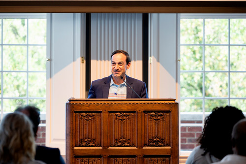 Bobby Soto speaking at reception honoring Linda Smith
