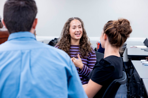 DBU Sport Management students collaborating in classroom