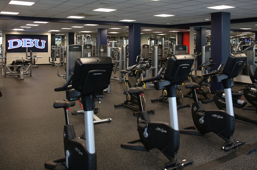 college students working out in the DBU Fitness Center