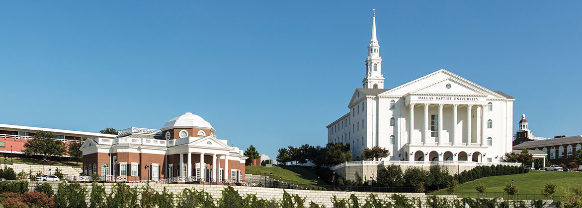 Campus picture showing Nation Hall and Pilgrim Chapel