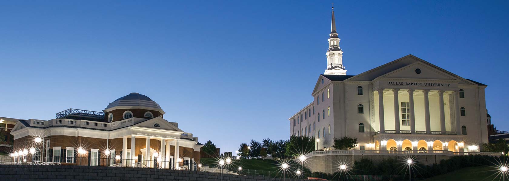 Nation Hall and Pilgrim Chapel early in the morning - Dallas, Texas