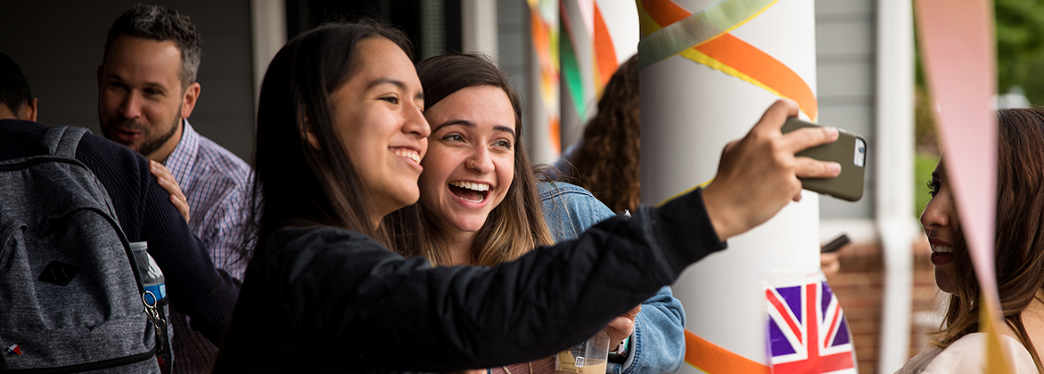 International students take a picture together at the Pepsi Break