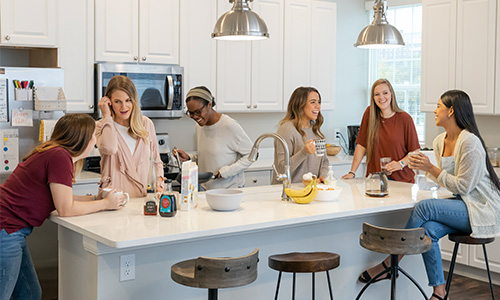 group of college girls hanging out in Jewel House