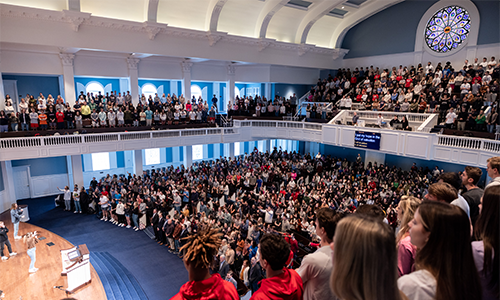 students gather in chapel