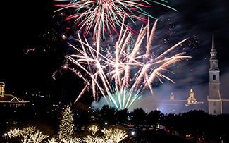 fireworks in Dallas, Texas at Christmas time at Dallas Baptist University