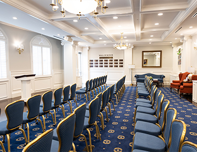 picuture of podium and lecture area of the Center for Baptist History