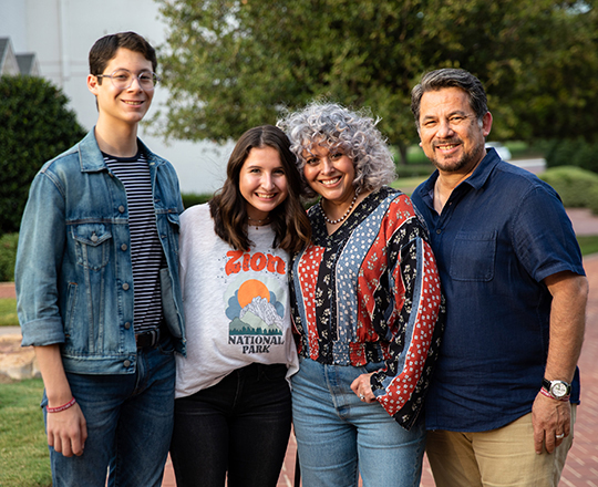 dallas college students with parents outside the chapel