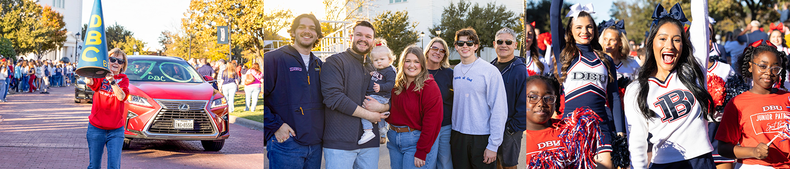 3 images featuring alumni at homecoming events