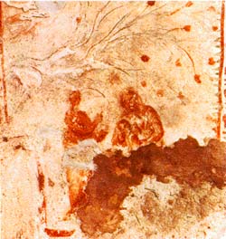 painting in red and orange of Jesus