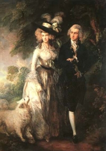 painting of Thomas Gainsborough taking a walk with a woman and a dog by his side