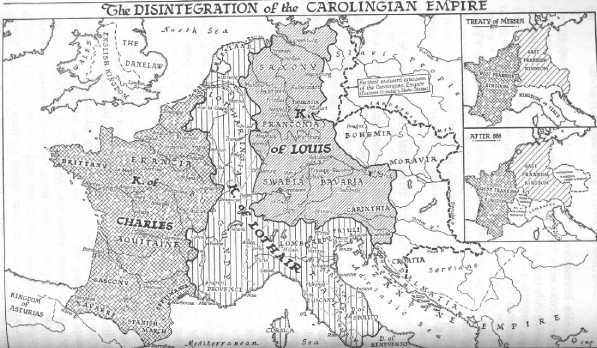 Map of thr disintegration of the Carolingian Empire