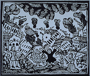 blue and black drawing of the Lisbon earthquake