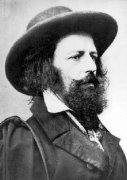black and white picture of Tennyson with a hat on
