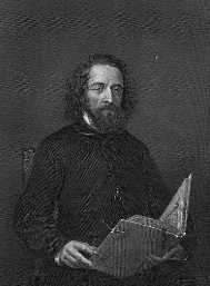 black and white picture of Tennyson holding a book