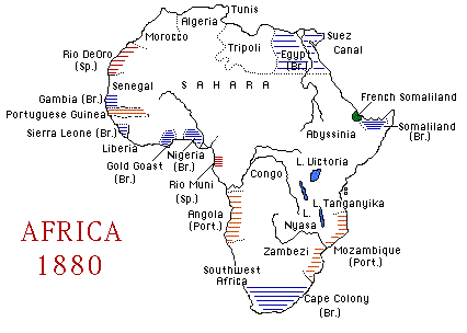 Map of the beginning of African Imperialism in 1880