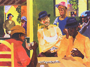 painting titled Domino Players by Derek Walcott