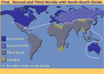 picture of the First, Second, and Third Worlds with North-South Divide