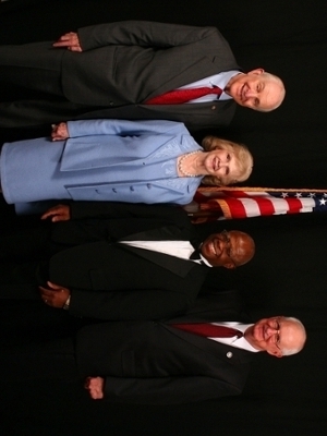 Pictured (l to r): Congressman Sam Johnson, former Tom Landry Award recipient and honorary chair; Alicia Landry, honorary chair; Fred Moses, 2012 Tom Landry Award recipient; and Ronald Skaggs, DBU trustee.