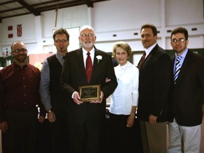 Bryan Price (center) was the recipient of the Distinguished Service Award at the Decatur Baptist College Spring Reunion. The Price family, pictured (left to right) Vance, Kevin, Bryan, Lorna, Philip, and Sean.
