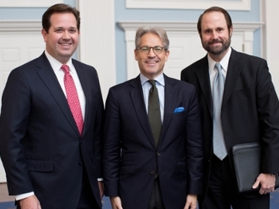 Eric Metaxas (center) along with Dr. Adam Wright, vice president and dean of the Gary Cook School of Leadership (left) and Dr. Jim Denison, founder and president of the Denison Forum on Truth and Culture and senior fellow of the Institute for Global Engagement.