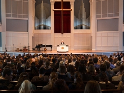 Nabil Costa shared with DBU students, faculty, and staff of God's work in the Middle East in chapel