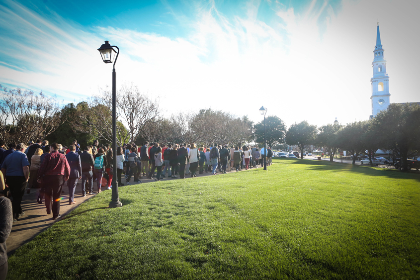 DBU faculty, staff, and students walk across the quad for a time of prayer and then on to the Cross for a recitation of Dr. King’s “I Have a Dream” speech. Photo by Brittni Bean.