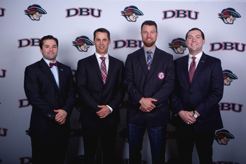 Picture of  Zobrist with DBU Director of Athletics, Patriot Baseball Head Coach, and Vice President for Administrative Affairs