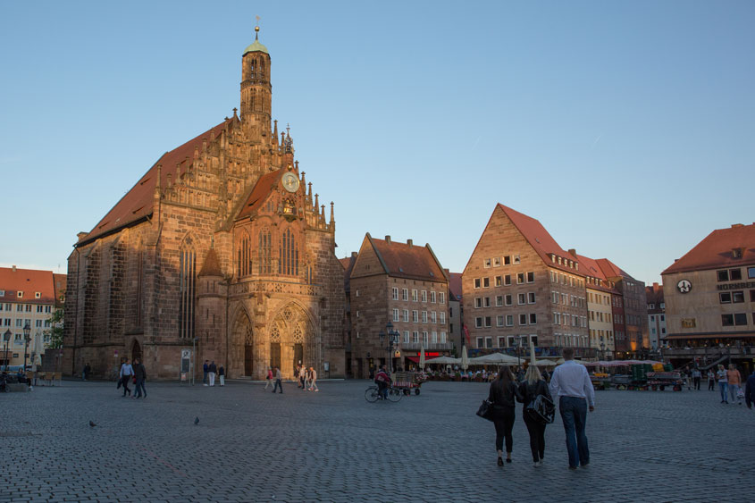 The sun setting over the Nuremberg town square, Nuremberg, Germany