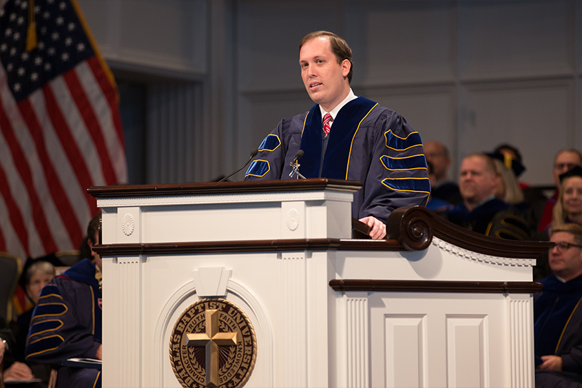 David Cook giving the Commencement Speech