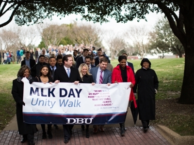 DBU Leadership lead the MLK Day Unity Walk through campus
