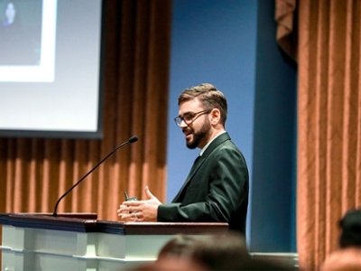 A student presents at the Herb Robbins Symposium