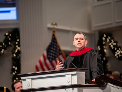 Jesse Rincones speaks during Winter Commencement