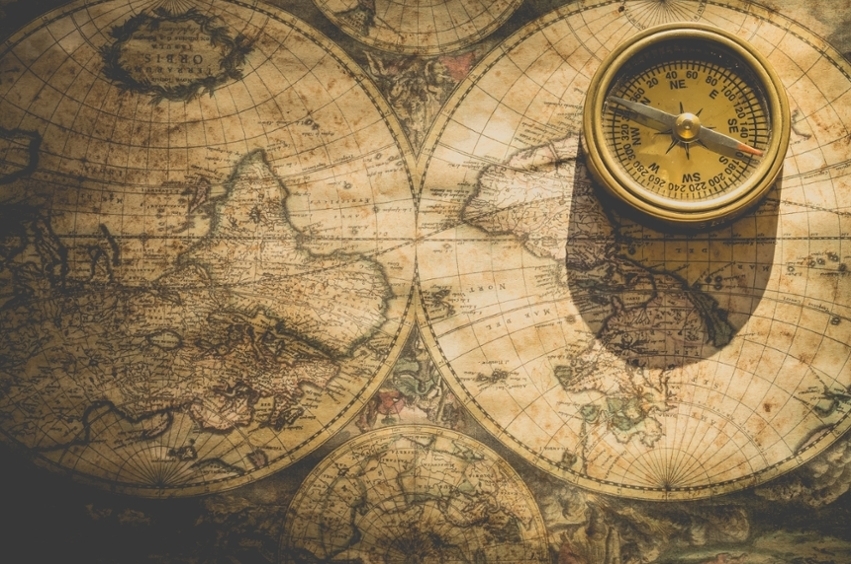World compass and map