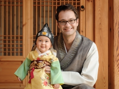 Aaron and his son in Korea