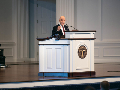 Dr. Haidostain speaking in chapel
