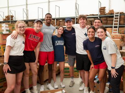 Students serving for service day