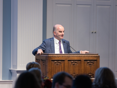 Carl Trueman speaking in Chapel service