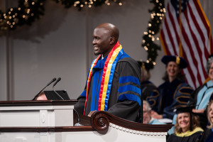 Dr. Ndolembai S. Njesada speaking at DBU's graduation