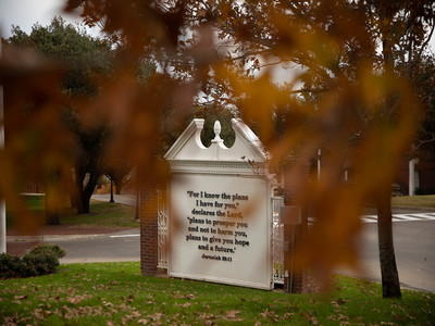 campus sign with Jeremiah 29:11 on it