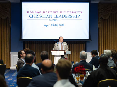 Raymond Harris speaks to a group of people at the Christian Leadership Summit on the DBU campus