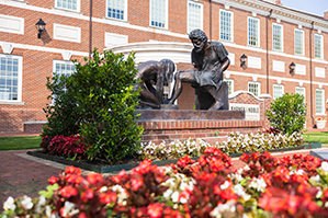 Servant Leadership Statue during springtime in front of the Blackaby Hall in Dallas, Texas