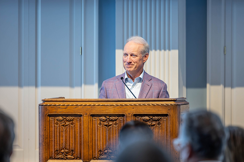 Kelly Shackelford speaking at the Gallup Luncheon in the Great Hall