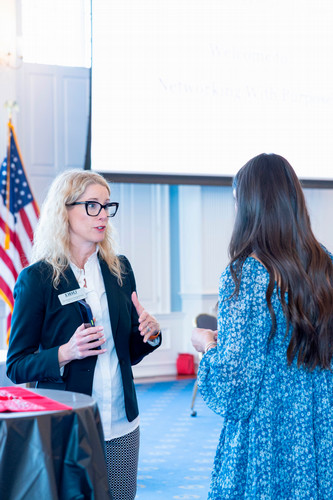 DBU Sport Management student networking at industry event